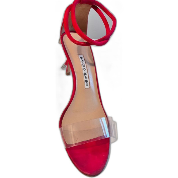 Manolo Blahnik Pink Sandals, PVC Band & Ankle Straps, Euro Size 39 - Picture 2 of 4